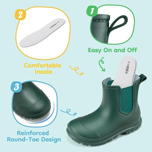 HISEA Toddler Rain Boots for Boys Girls, Kids Chelsea Short Rubber Boots Waterproof Lightweight with Non-slip Outsole for Outdoor Playing in Kuwait