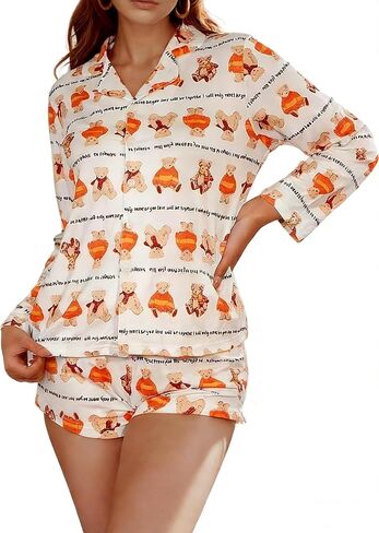 Women's Beverage Print Pajama Set Long Sleeve Crew Neck Top and Pants Playful Loungewear Sleepwear pi set in Saudi Arabia