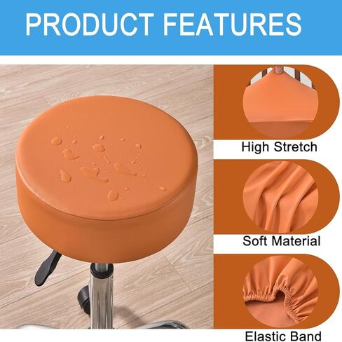 Bar Stool Cover, Waterproof Round Seat Cushion Cover, Set of 2/4/6, Stretch PU Leather Slipcovers with Nonslip Bottom for 12-15 Inch Stools in Saudi Arabia