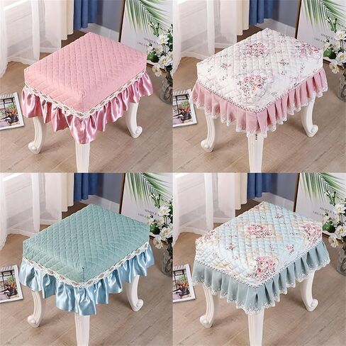 2Pcs Piano Stool Cover Flora Printed Lace Embroidery Chair Seat Pad Slipcover | Long Chair Protector Covers with Removable Washable Design for Cosmetic Stool in Saudi Arabia
