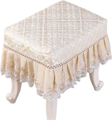 2Pcs Piano Stool Cover Flora Printed Lace Embroidery Chair Seat Pad Slipcover | Long Chair Protector Covers with Removable Washable Design for Cosmetic Stool in Saudi Arabia