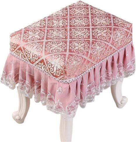 2Pcs Piano Stool Cover Flora Printed Lace Embroidery Chair Seat Pad Slipcover | Long Chair Protector Covers with Removable Washable Design for Cosmetic Stool in Saudi Arabia