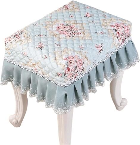 2Pcs Piano Stool Cover Flora Printed Lace Embroidery Chair Seat Pad Slipcover | Long Chair Protector Covers with Removable Washable Design for Cosmetic Stool in Saudi Arabia