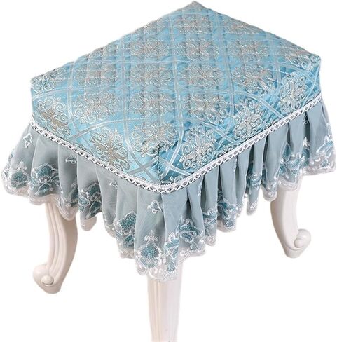 2Pcs Piano Stool Cover Flora Printed Lace Embroidery Chair Seat Pad Slipcover | Long Chair Protector Covers with Removable Washable Design for Cosmetic Stool in Saudi Arabia
