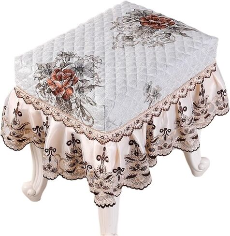 2Pcs Piano Stool Cover Flora Printed Lace Embroidery Chair Seat Pad Slipcover | Long Chair Protector Covers with Removable Washable Design for Cosmetic Stool in Saudi Arabia