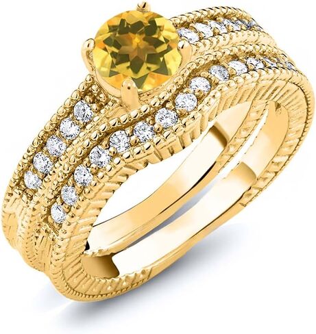 خاتم Gem Stone King 1.05 قيراط من السترين الأصفر المطلي بالذهب الأصفر عيار 18 قيراط in Kuwait