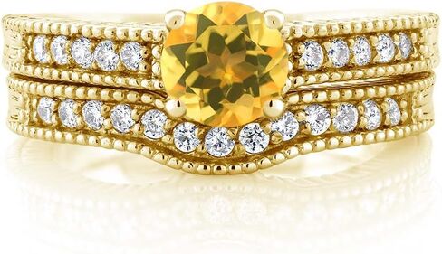 خاتم Gem Stone King 1.05 قيراط من السترين الأصفر المطلي بالذهب الأصفر عيار 18 قيراط in Kuwait