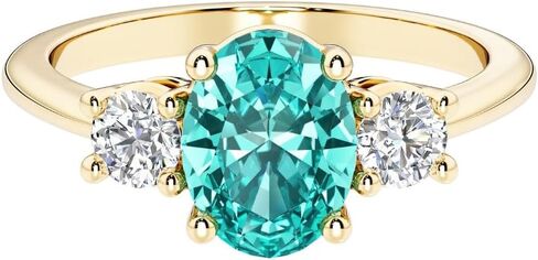 Real Solid 14K Gold Oval Lab Grown Paraiba Tourmaline and Diamond 3 Stone Ring for Women, 1.75 Carats, October Birthstone, Engagement, Anniversary, Wedding, Birthday Gift w/ Jewelry Box, Sz 4-10 in Saudi Arabia