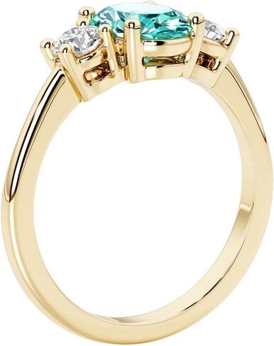 Real Solid 14K Gold Oval Lab Grown Paraiba Tourmaline and Diamond 3 Stone Ring for Women, 1.75 Carats, October Birthstone, Engagement, Anniversary, Wedding, Birthday Gift w/ Jewelry Box, Sz 4-10 in Saudi Arabia