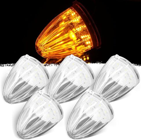 Dreamdragon 5pcs ضوء علامة الكابينة الأمامي العلوي للسقف قيد التشغيل 17 LED كهرماني مقاوم للماء مؤشر الرأس الأمامي ضوء الإشارة، متوافق مع شاحنات Kenworth Freightliner Mack شديدة التحمل (عدسة كهرمانية) in Kuwait
