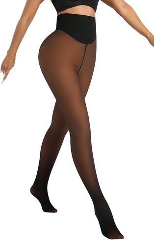 MERYLURE One Seam Fleece Lined Tights Women Fake Sheer Thermal Leggings Tummy Control Butt Lifting Winter Warm Pantyhose in Kuwait