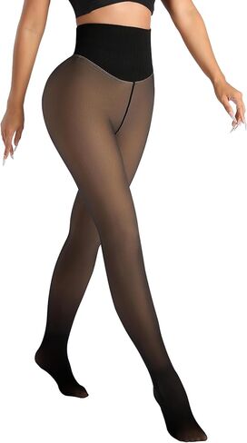 MERYLURE One Seam Fleece Lined Tights Women Fake Sheer Thermal Leggings Tummy Control Butt Lifting Winter Warm Pantyhose in Kuwait