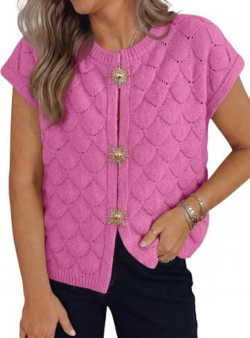 LILLUSORY Womens Sweater Vest Short Sleeve 2026 Summer Button Going Out Sweater Sexy Cute Crop Top Y2k Trendy Cardigans Coat in Saudi Arabia