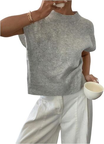 QJQ Women's Short Sleeve Sweater Vest Decor Knit Crewnek Anthropologie Clothes Business Cute Tops in Saudi Arabia