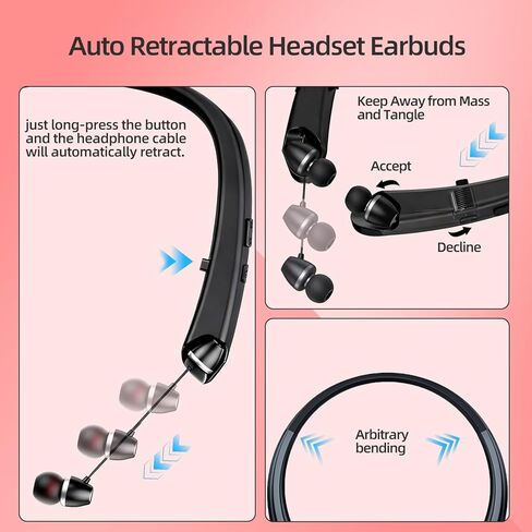 سماعات بوتوث نطاق العنق ، سماعات الرأس القابلة للسحب لسماعات الأذن اللاسلكية لضوضاء أذن الضوضاء مع ميكروفون ، IPX5 مقاومة للتعرق ، متوافق مع جهاز iPhone Android Samsung PC (ROSE) (أسود) in Kuwait