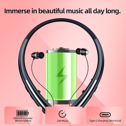 سماعات بوتوث نطاق العنق ، سماعات الرأس القابلة للسحب لسماعات الأذن اللاسلكية لضوضاء أذن الضوضاء مع ميكروفون ، IPX5 مقاومة للتعرق ، متوافق مع جهاز iPhone Android Samsung PC (ROSE) (أسود) in Kuwait