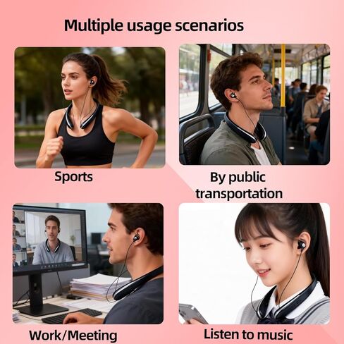 سماعات بوتوث نطاق العنق ، سماعات الرأس القابلة للسحب لسماعات الأذن اللاسلكية لضوضاء أذن الضوضاء مع ميكروفون ، IPX5 مقاومة للتعرق ، متوافق مع جهاز iPhone Android Samsung PC (ROSE) (أسود) in Kuwait