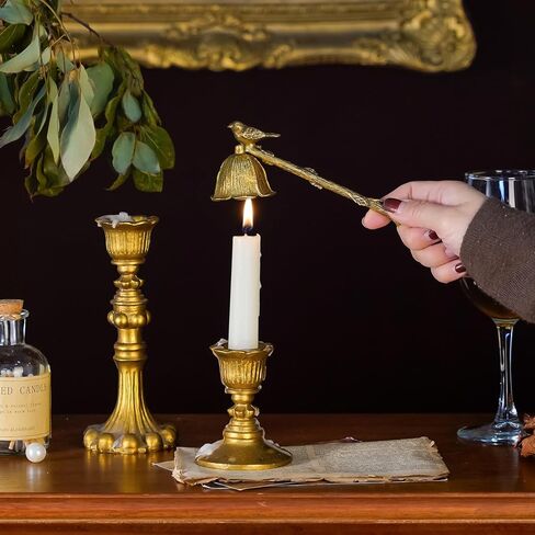 NIKKY HOME Gold Floral Candle Snuffer with Long Handle, Vintage Elegant Candle Extinguisher with Bird, Decorative Metal Wick Flame Snuffer Candle Accessory in Saudi Arabia