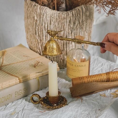 NIKKY HOME Gold Floral Candle Snuffer with Long Handle, Vintage Elegant Candle Extinguisher with Bird, Decorative Metal Wick Flame Snuffer Candle Accessory in Saudi Arabia