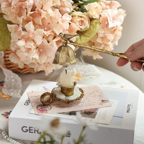 NIKKY HOME Gold Floral Candle Snuffer with Long Handle, Vintage Elegant Candle Extinguisher with Bird, Decorative Metal Wick Flame Snuffer Candle Accessory in Saudi Arabia