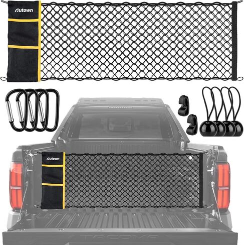 AUTOWN Truck Bed Cargo Net, Envelope Bed Netting for 2013-2025 GMC Sierra & Chevy Silverado, Pickup Truck Bed Organizer with 5mm Bungee & Integrated Storage Bag & Bungee Balls & Carabiners - 18" x 50" in Saudi Arabia