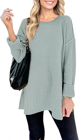 MEROKEETY Women's Fall Winter Oversized Pullover Sweater Spring Casual Loose Crew Neck Long Sleeve Side Split Jumper Tops in Saudi Arabia