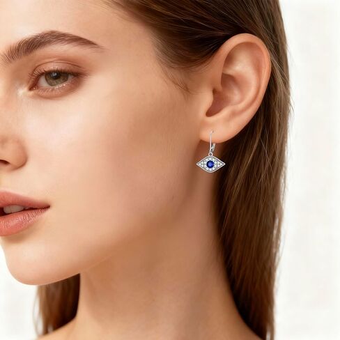 PEIMKO عين الشر مسمار هوب أقراط للنساء، 925 الفضة الاسترليني اليونانية عنخ الصليب عيون حورس / عيون الشر الزرقاء مجوهرات الحماية الروحية للنساء هدايا عيد ميلاد in Kuwait