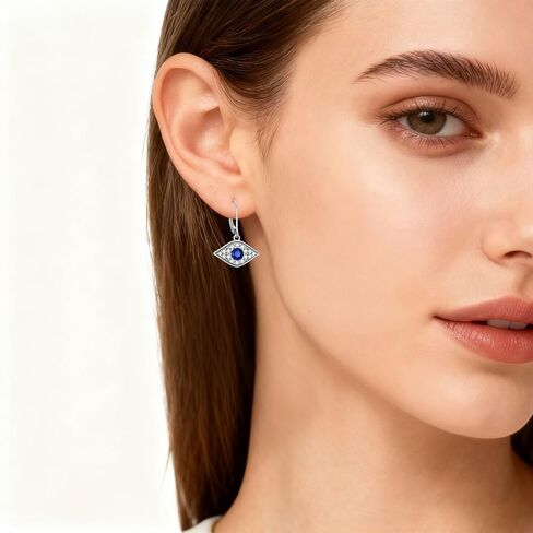 PEIMKO عين الشر مسمار هوب أقراط للنساء، 925 الفضة الاسترليني اليونانية عنخ الصليب عيون حورس / عيون الشر الزرقاء مجوهرات الحماية الروحية للنساء هدايا عيد ميلاد in Kuwait