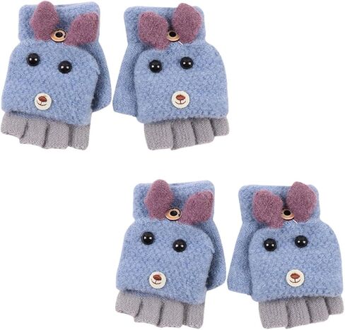 2 Pairs Cartoon Dog Half Finger Knitted Gloves and Adults Warm Cover Gloves for Boys Cold Weather Outdoor Use Random Color in Saudi Arabia