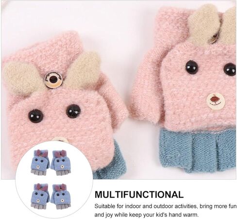 2 Pairs Cartoon Dog Half Finger Knitted Gloves and Adults Warm Cover Gloves for Boys Cold Weather Outdoor Use Random Color in Saudi Arabia