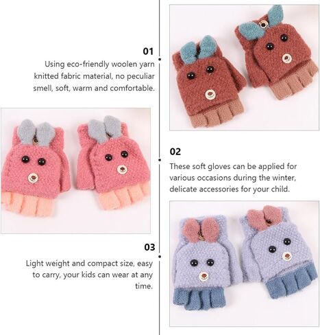 2 Pairs Cartoon Dog Half Finger Knitted Gloves and Adults Warm Cover Gloves for Boys Cold Weather Outdoor Use Random Color in Saudi Arabia