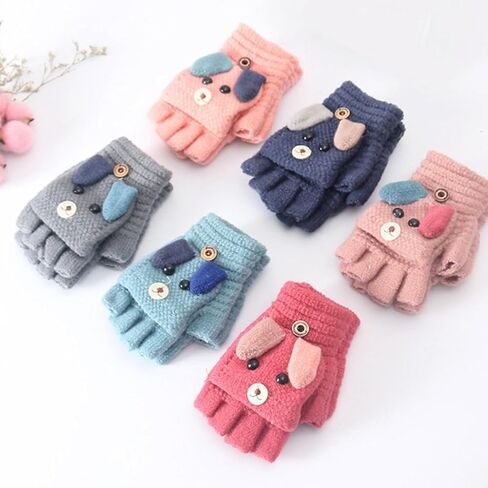 2 Pairs Cartoon Dog Half Finger Knitted Gloves and Adults Warm Cover Gloves for Boys Cold Weather Outdoor Use Random Color in Saudi Arabia
