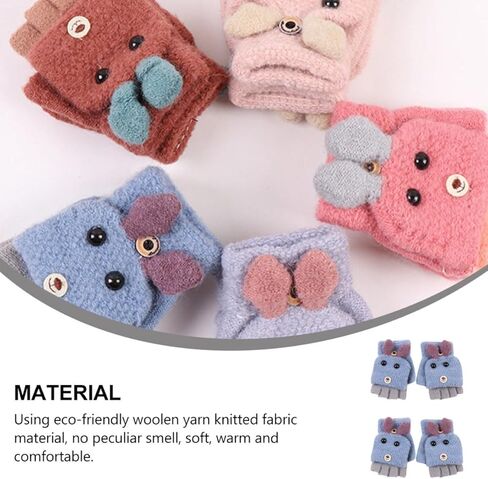 2 Pairs Cartoon Dog Half Finger Knitted Gloves and Adults Warm Cover Gloves for Boys Cold Weather Outdoor Use Random Color in Saudi Arabia