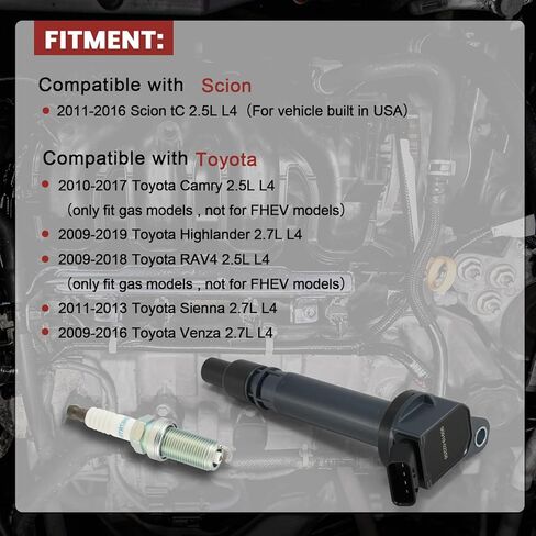 UF487 Ignition Coil Pack and Iridium Spark Plugs Set of 4 Compatible with 2009 2010 2011 2012 2013 2014 2015 2016 2017 Toyota RAV4 Camry 2.5L Highlander Venza Lexus ES300h 2.5 L 2.7L L4 UF507 in Saudi Arabia