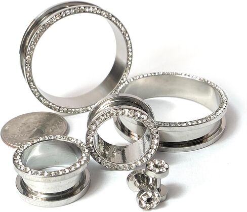 PAIR of Stunning Clear CZ Gem Rimmed 316L Surgical Steel Screw Fit Tunnel - Plugs - Gauges - Body Jewelry in Saudi Arabia