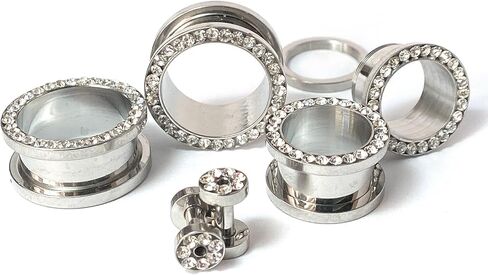 PAIR of Stunning Clear CZ Gem Rimmed 316L Surgical Steel Screw Fit Tunnel - Plugs - Gauges - Body Jewelry in Saudi Arabia