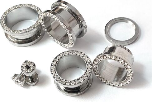 PAIR of Stunning Clear CZ Gem Rimmed 316L Surgical Steel Screw Fit Tunnel - Plugs - Gauges - Body Jewelry in Saudi Arabia