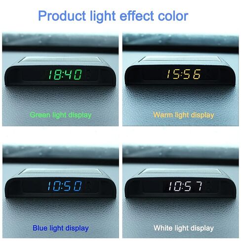 Car Auto Digital Dashboard Clock Small Clocks Solar Powered Stick-On Luminous Time Clock with Temperature LCD Screen Display for Car Interior(Warm Light) in Saudi Arabia