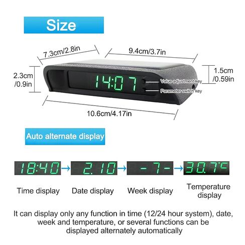 Car Auto Digital Dashboard Clock Small Clocks Solar Powered Stick-On Luminous Time Clock with Temperature LCD Screen Display for Car Interior(Warm Light) in Saudi Arabia