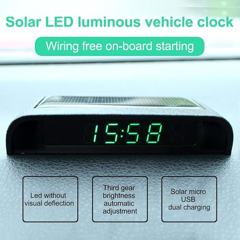 Car Auto Digital Dashboard Clock Small Clocks Solar Powered Stick-On Luminous Time Clock with Temperature LCD Screen Display for Car Interior(Warm Light) in Saudi Arabia