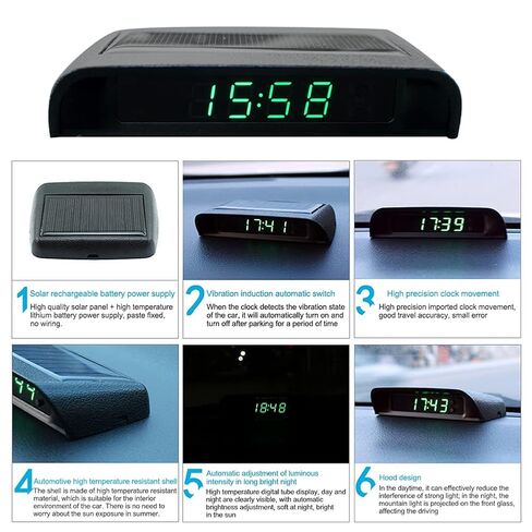 Car Auto Digital Dashboard Clock Small Clocks Solar Powered Stick-On Luminous Time Clock with Temperature LCD Screen Display for Car Interior(Warm Light) in Saudi Arabia