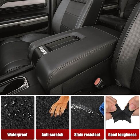 غطاء بديل لوحدة التحكم المركزية للسيارة Toyota Tundra 2014 2015 2016 2017 2018 2019 2020 2021، مسند ذراع من جلد الفينيل، مضاد للخدش، أسود (جزء جلدي فقط) in Kuwait