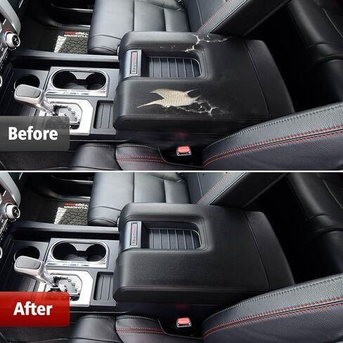 غطاء بديل لوحدة التحكم المركزية للسيارة Toyota Tundra 2014 2015 2016 2017 2018 2019 2020 2021، مسند ذراع من جلد الفينيل، مضاد للخدش، أسود (جزء جلدي فقط) in Kuwait