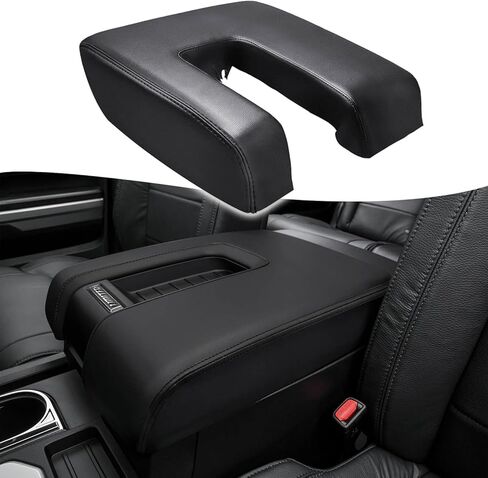 غطاء بديل لوحدة التحكم المركزية للسيارة Toyota Tundra 2014 2015 2016 2017 2018 2019 2020 2021، مسند ذراع من جلد الفينيل، مضاد للخدش، أسود (جزء جلدي فقط) in Kuwait