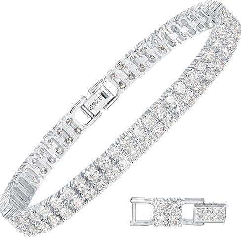 سوار تنس مويسانيتي مكون من صفين من YIMERAIRE مع رابط موسع، 3.2Ct-17.0Ct سوار مويسانيتي مُصنع في المختبر للنساء S925 من الفضة الإسترلينية D اللون VVS1 6.5 بوصة/7 بوصة/7.5 بوصة in Kuwait