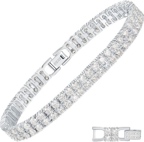 سوار تنس مويسانيتي مكون من صفين من YIMERAIRE مع رابط موسع، 3.2Ct-17.0Ct سوار مويسانيتي مُصنع في المختبر للنساء S925 من الفضة الإسترلينية D اللون VVS1 6.5 بوصة/7 بوصة/7.5 بوصة in Kuwait