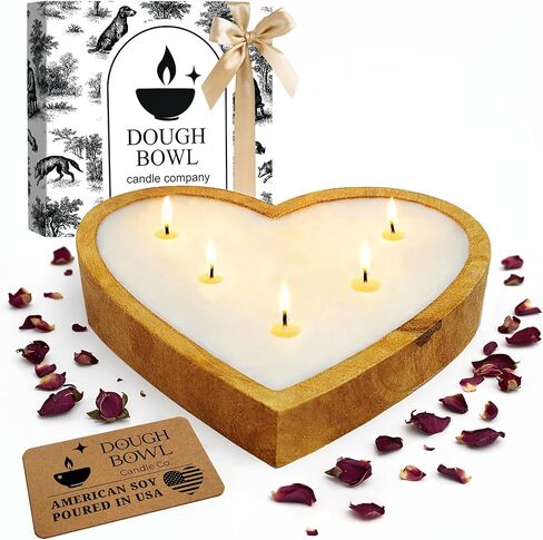 شمعة من شركة Dough Bowl Candle Co. شمعة الورد - شموع الصويا المعطرة على شكل قلب كبيرة مقاس 10 × 10 × 2 للنساء، هدايا ديكور عيد الحب للمنزل، 5 فتيل أبيض للعلاج بالروائح الطبيعية المزخرفة، وقت حرق لمدة 30 ساعة in Kuwait