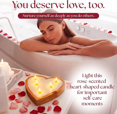 شمعة من شركة Dough Bowl Candle Co. شمعة الورد - شموع الصويا المعطرة على شكل قلب كبيرة مقاس 10 × 10 × 2 للنساء، هدايا ديكور عيد الحب للمنزل، 5 فتيل أبيض للعلاج بالروائح الطبيعية المزخرفة، وقت حرق لمدة 30 ساعة in Kuwait