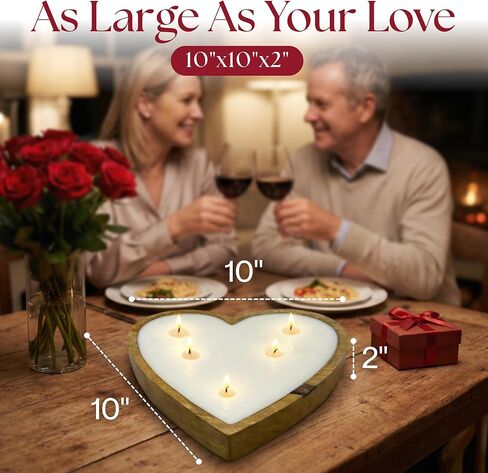 شمعة من شركة Dough Bowl Candle Co. شمعة الورد - شموع الصويا المعطرة على شكل قلب كبيرة مقاس 10 × 10 × 2 للنساء، هدايا ديكور عيد الحب للمنزل، 5 فتيل أبيض للعلاج بالروائح الطبيعية المزخرفة، وقت حرق لمدة 30 ساعة in Kuwait