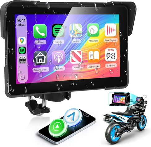Rimoody 7 Inch Motorcycle Carplay Screen with Wireless Carplay Android Auto for Car, IP67 Waterproof Touchscreen, Bluetooth, GPS Navigation, EQ, Mirror Link, Voice Control in Saudi Arabia